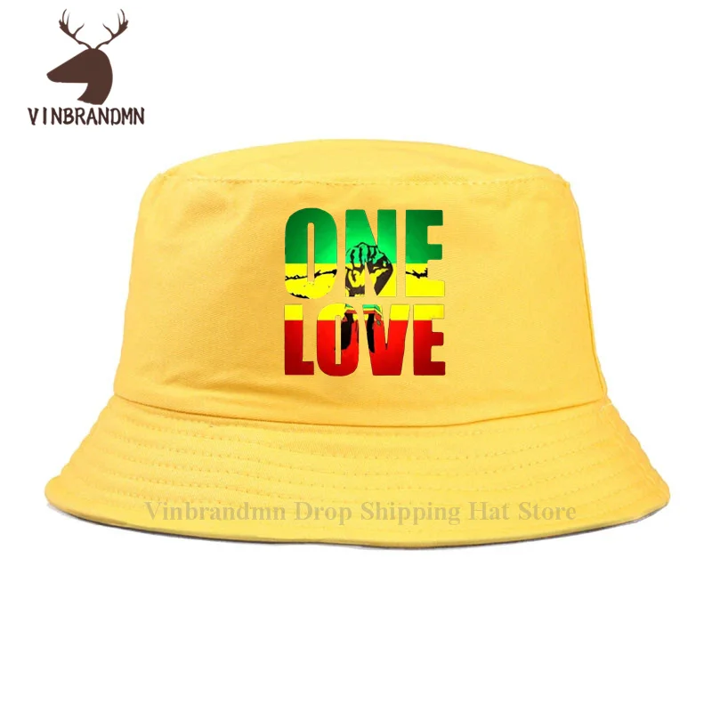 RASTA ONE LOVE CITY Bucket hat Rastafari Lion King Fishing hats Jamaica Flag The Best of Red Yellow & Green Design Baseball caps