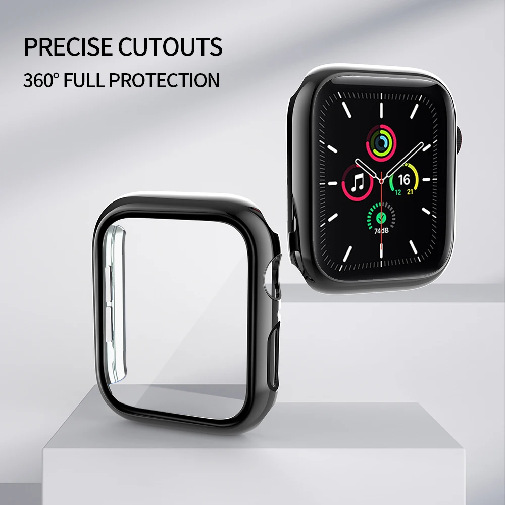 Glass+Case for iWatch Case Cover for Apple Watch Case 44mm 42mm 45mm 41mm 40mm 38mm Series7 6 5 4 3 2 1 SE Protector Accessories