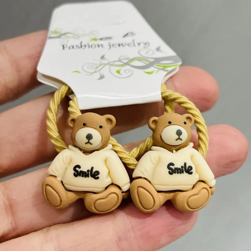 2Pcs/set Animals Bear Hair Accessories Children Rubber Bands Scrunchies Elastic Hair Bands Girls Headband Decorations Kids Ties