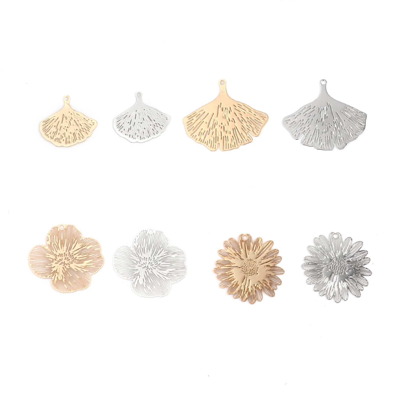 20pcs Copper Filigree Stamping Charms Gold Color Gingko Leaf  Flower Pendants DIY Making Bracelets Necklace Women Jewelry Gift