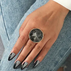 Retro Adjustable Finger Rings for Women Bohemian Black Crystal Stone Open Ring Female Summer Holiday Party Jewelry