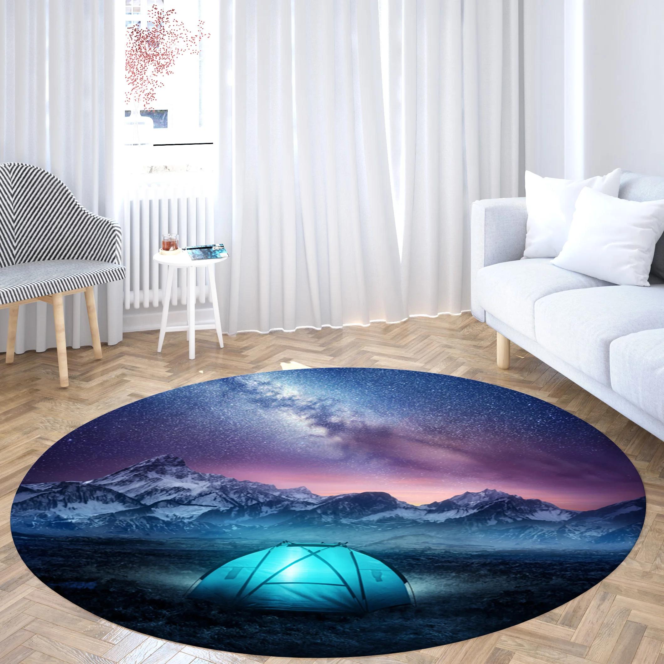 

Galaxy Floor Mat Round Bedroom Living Room Entrance Doormat Home Starry Sky Decoration Large Carpets Printed Astronaut Rugs