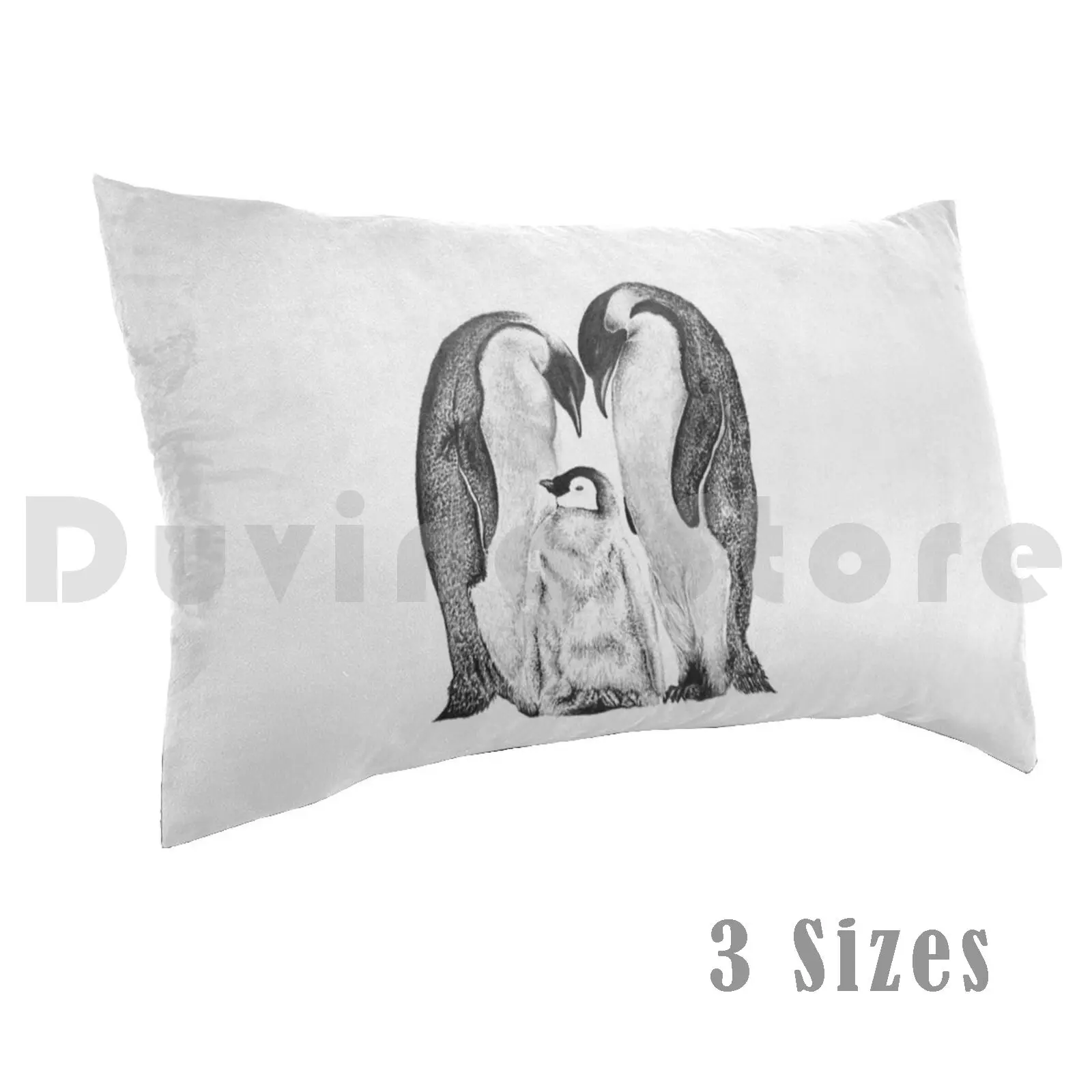 Family Of Penguins Pencil Graphite Drawing Pillow Case Printed 50x75 Penguins Pencil Animal Black White