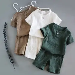 Boys Summer Clothing Set 2pcs Baby Outfits Clothes Set Girl Cotton And Linen Kids Children Baby T Shirt Set