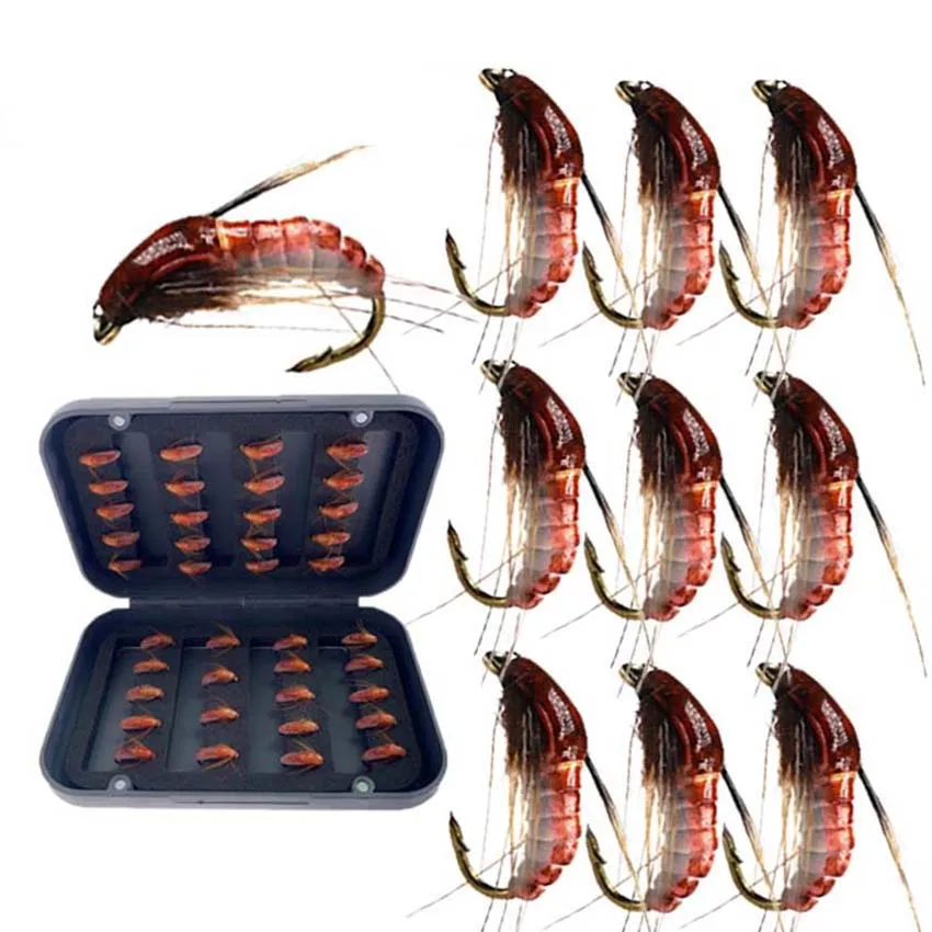 16/32/40Pcs/Box Redback Worm Nymph Scud Fly Tying Hook Trout Fishing Fly Lure Baits