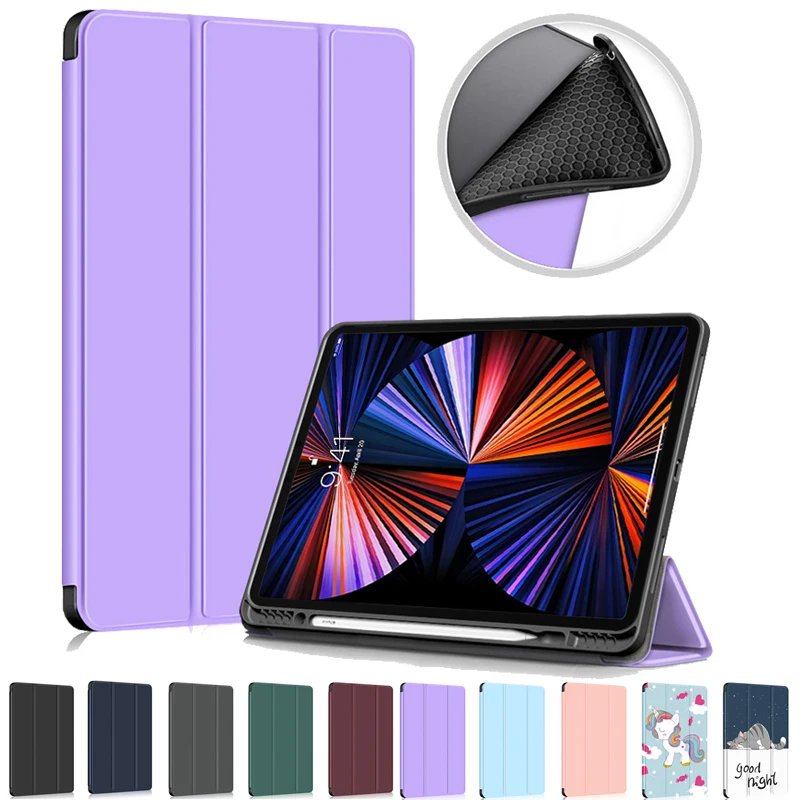 

For iPad Pro 12 9 Case 2021 2020 2018 with Pen Holder Folding Stand Soft TPU Back Smart Cover for iPad Pro 2021 Case 12.9 inch