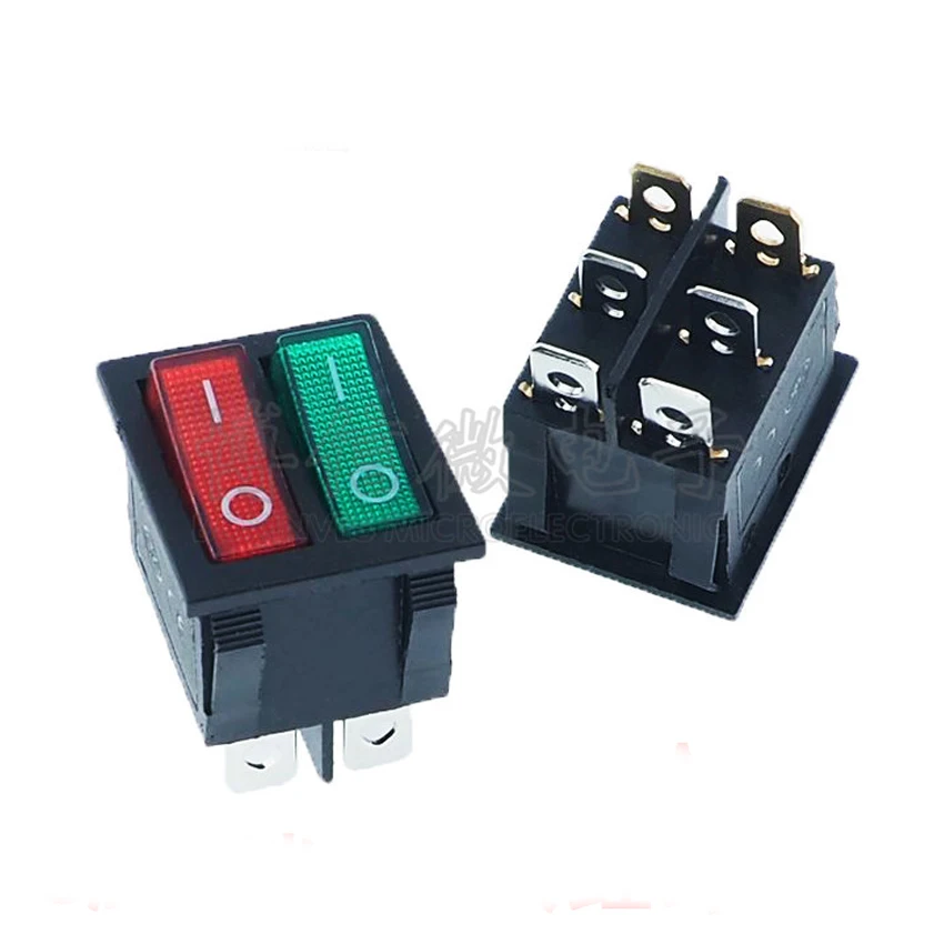 10PCS/Lot KCD4 Rocker Boat Switch 6Pin/6P 2 Position ON-OFF Double-Way 16A/250VAC Green/Red