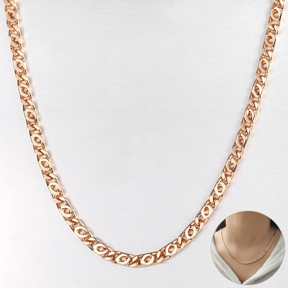 Women Men 585 Rose Gold Color 3.5mm Snail Swirl Link Chain Necklace Fashion Jewelry Gift CN37