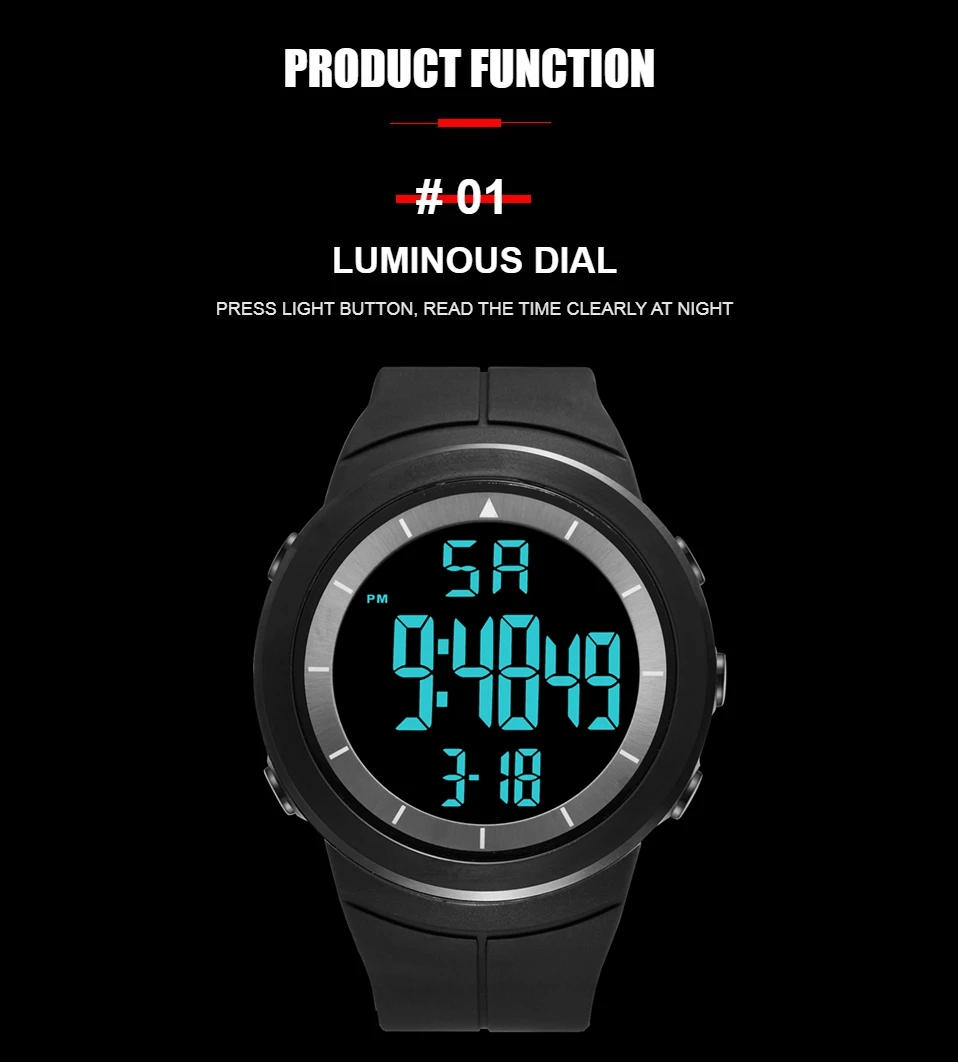 Digital Watches for Men Black 50M Diving Tactical Wristwatch Big Dial Waterproof Electronic Led Military Clocks Alarm Stopwatch