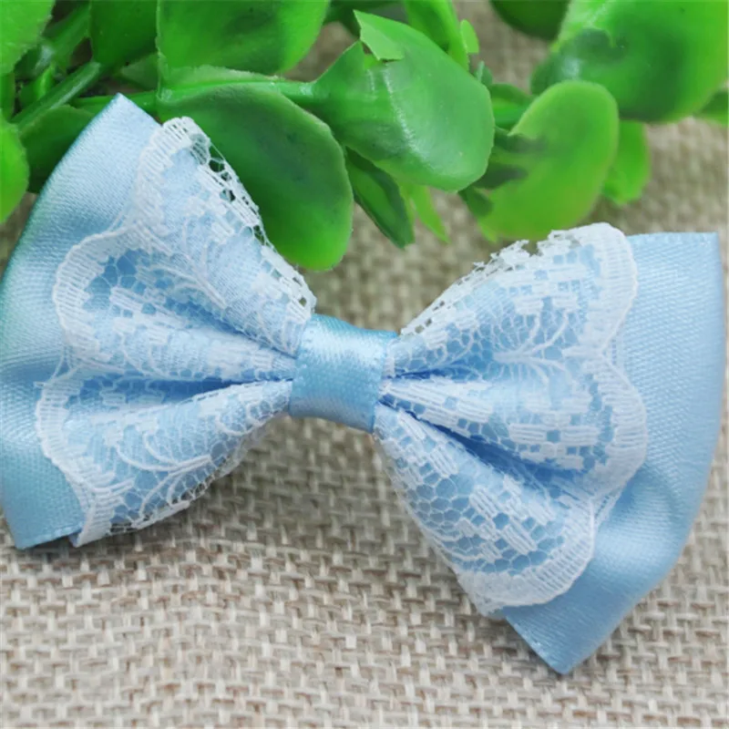 20 pcs  Mix Color lace satin ribbon flower bows party crafts wedding appliques B48