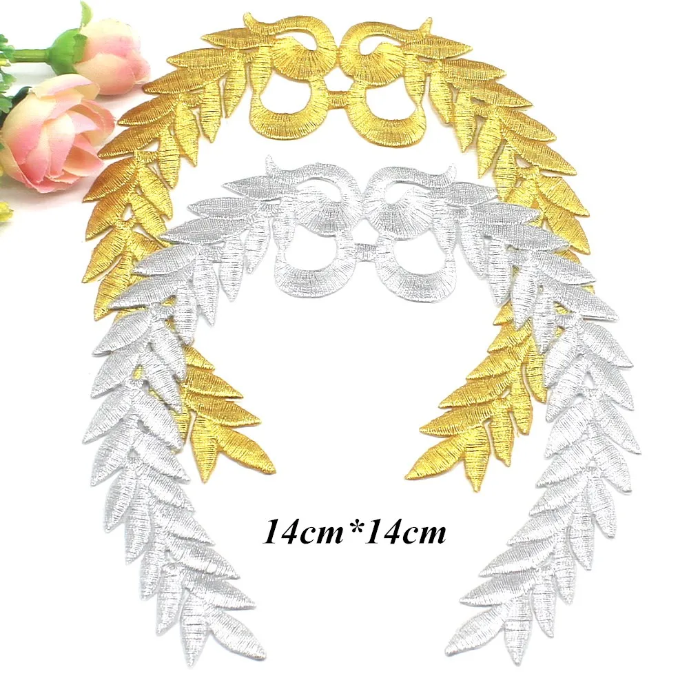 1 Piece Gold Embroidered Patches Iron On Appliqued Ear Wheat Flower 3D Flower Trims 14cm