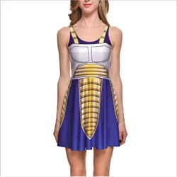 2024 Summer Dress Cosplay Casual Son Goku Vegeta Sleeveless Skater Women Pleated One-Piece Mini Sundress Dress