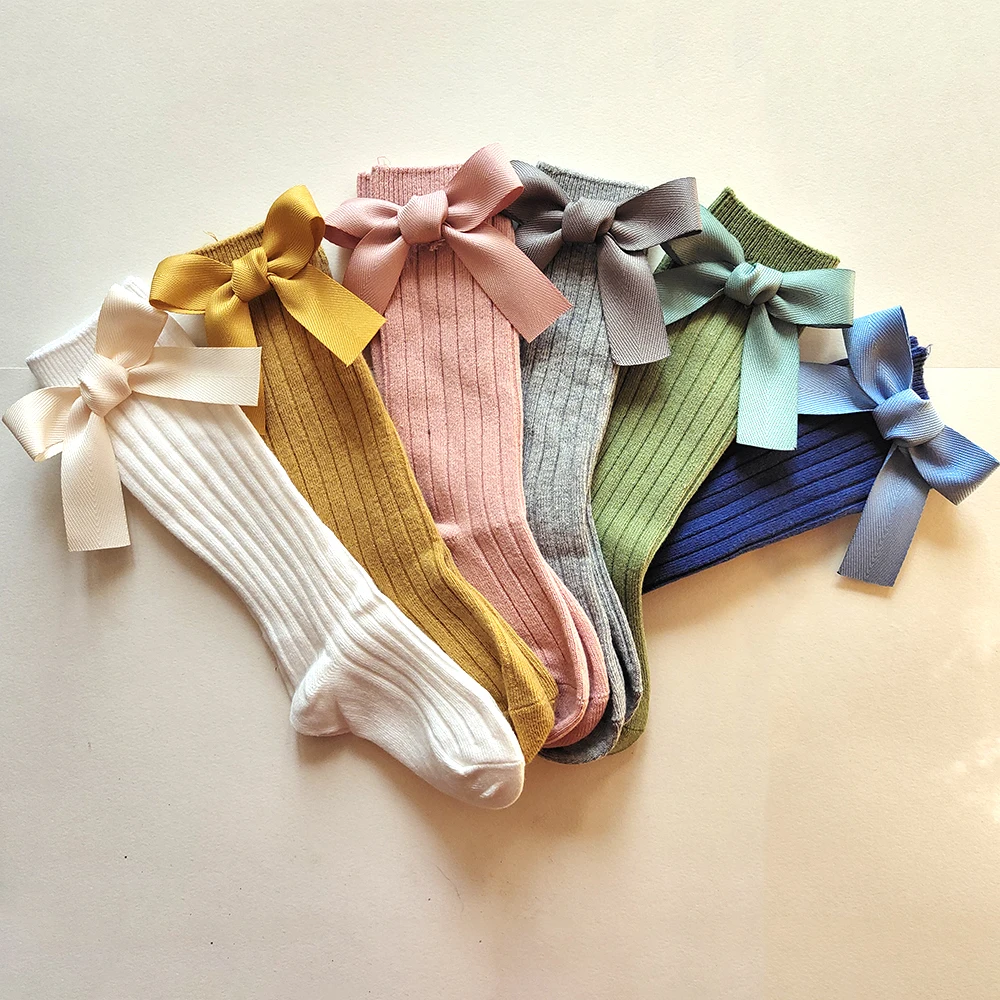 New Toddlers Girls Cotton Socks Big Bows Knee High Long Soft Kids Princess Socks Stripped Children Socks School High Quality