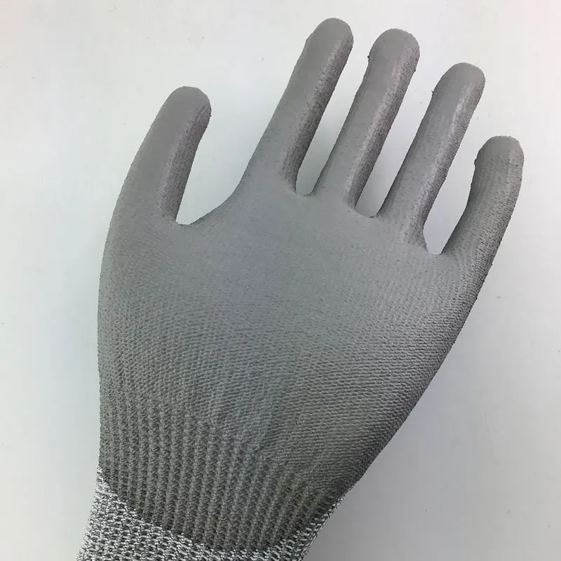 Guantes de trabajo protectores resistentes a Cortes, protectores de fibra de HPPE, Nivel 5, palma, inmersión, PU, 8 unidades/4 pares