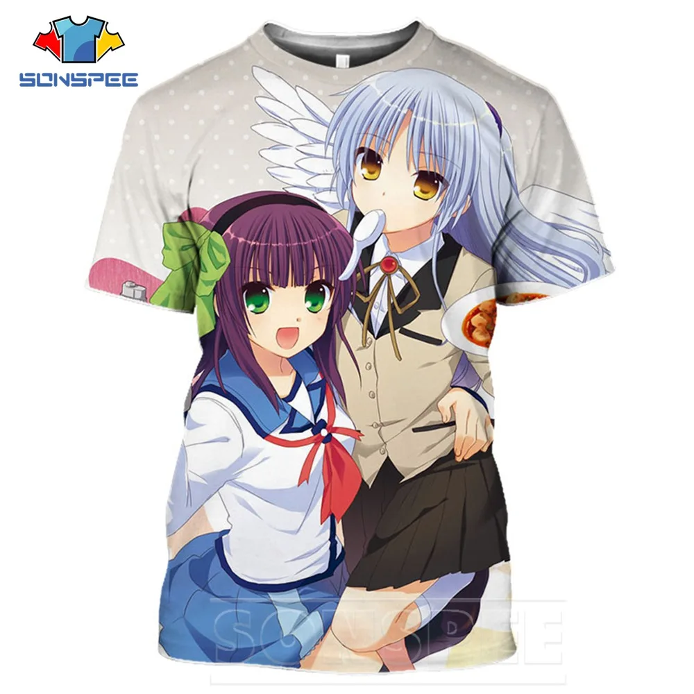 SONSPEE T Shirts 3D Print Cartoon Short Sleeve Men\'s T-shirts Hip Hop Women Anime Angel Beats Girl Tops Sexy  Men Tees Street