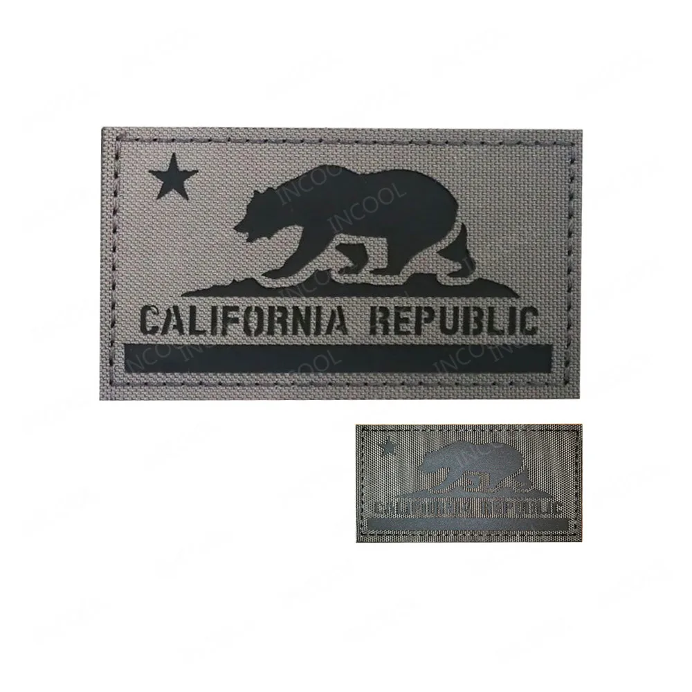 State of California Flag Reflective Embroidered Patches Tactical Patch Decorative Embroidery Badges Glow In Dark