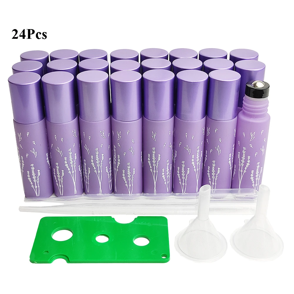 24Pcs/lot 10ml Roll On Bottles For Essential Oil Empty Perfume Roller Bottles Perfume Bottles Vials Travel Bottles With Funnels