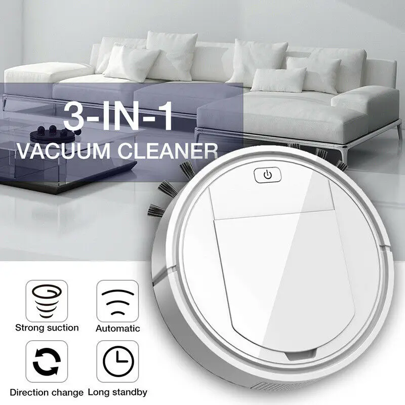 3 in1 Smart Sweeping Robot Vacuum Cleaner Floor Edge Dust Clean USB Charging Intelligent Auto Suction Sweeper