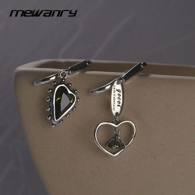 MEWANRY Prevent Allergy Silver Color Earrings for Women Trendy Elegant Vintage Creative LOVE Heart Zircon Party Jewelry