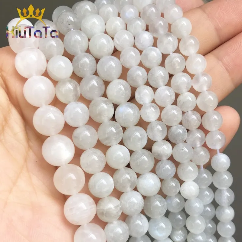 Natural Moonstone Round Beads White Loose Stone Beads For Jewelry Making DIY Bracelet Ear Studs Accessories 15'' Strand 6/8/10mm