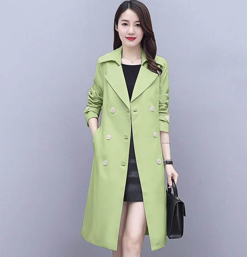 

Spring Autumn Women Fashion Loose England Style Double Breasted Belted Casual Coat Female Trendy Candy Color Long Design Trench