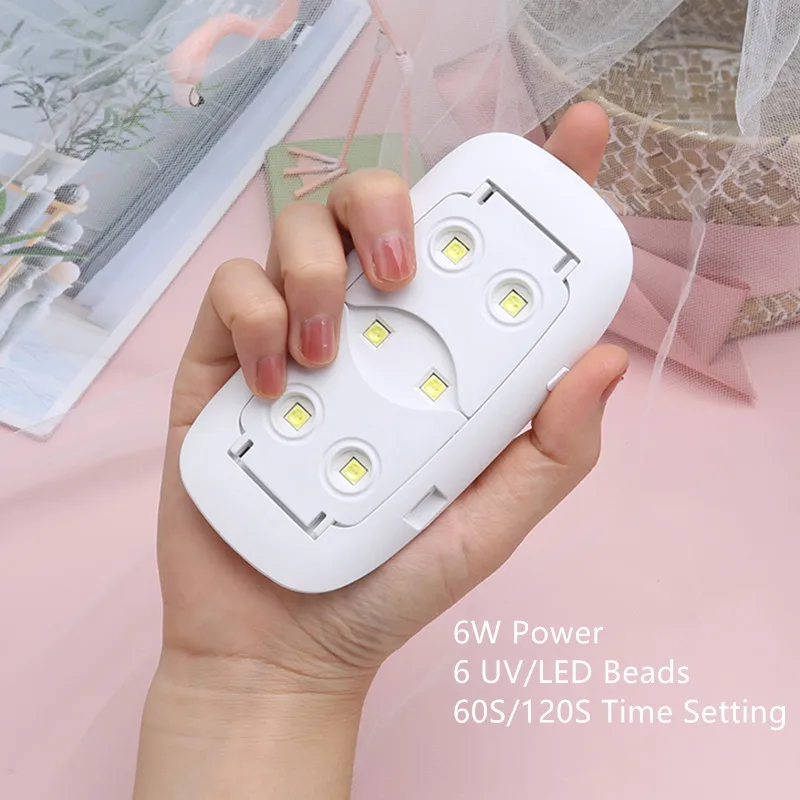 6W UV LED Nail Lamp with 6 Pcs Leds For Curing Gel Nail Dryer Nail Polish Lamp USB Manicure Tools Wholesale 6 Colors