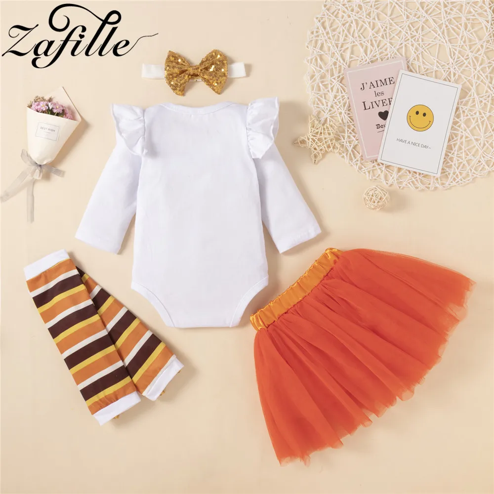 ZAFILLE My First Thanksgiving Outfits For Girls Baby Costumes  Party Turday Romper+Tutu Princess Skirts Baby Girls Clothes Set