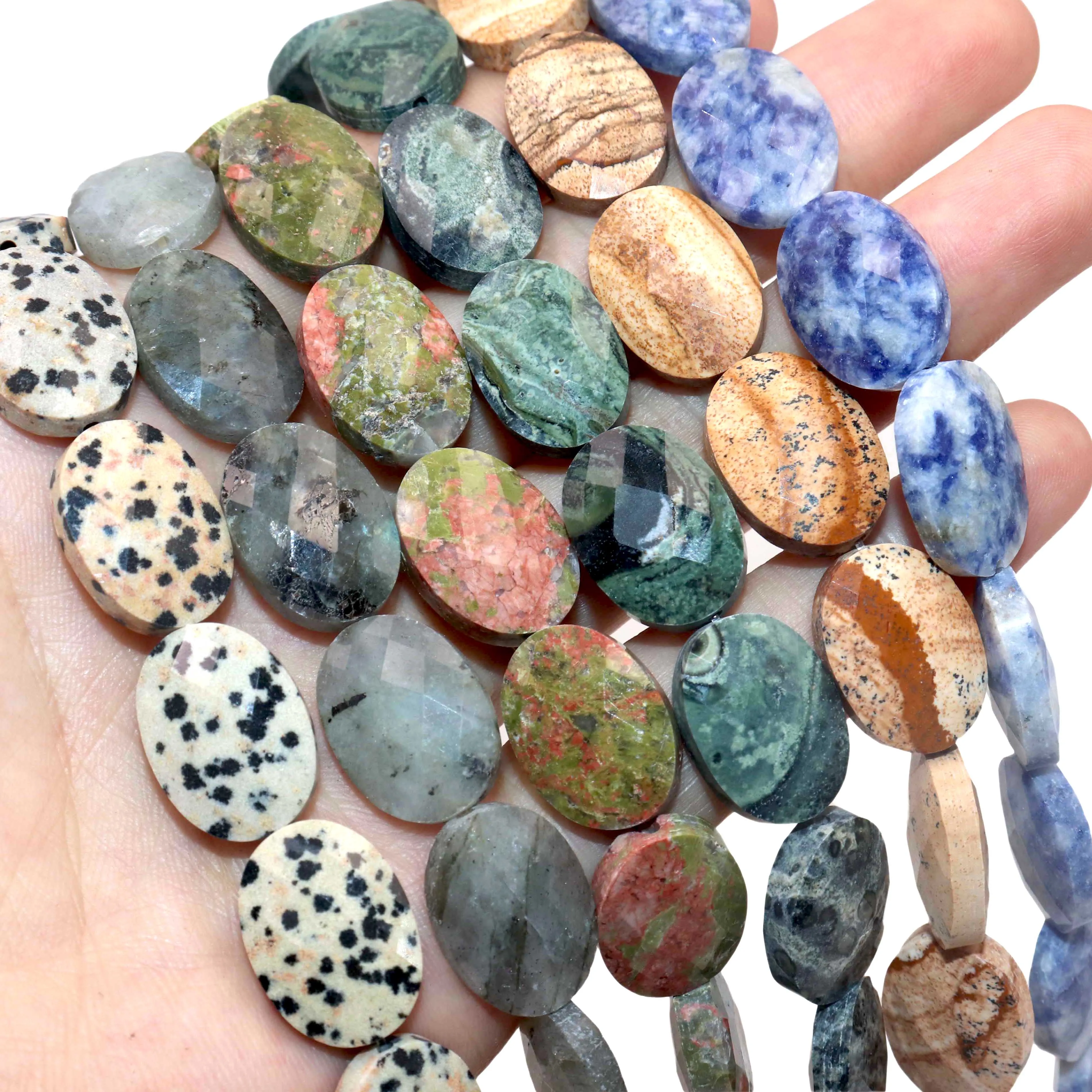 Faceted Natural Stone Oval Shape Agates Lapis lazuli Amazonite Stone Beads For Jewelry Making DIY Necklace Accessories 13*18MM