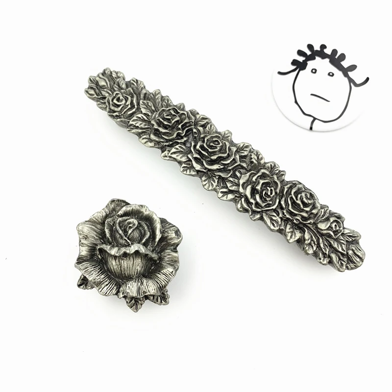 LCH Nordic Style Rose Shaped Knob String  Horse Creative Matte Silver Knob Vintage Lead-Zinc Alloy Cabinet Handle Drawer Pull