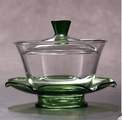 Grote glazen theekop en theekopje, transparante Gaiwan, Chinese teaset Sancai-theekom, enkele dikke hittebestendige hoes