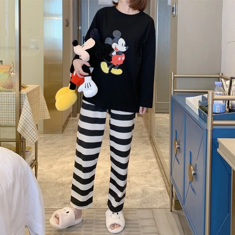 Pijama de manga larga con estampado de Mickey, Minnie, El Rey León, pantalones holgados, traje de servicio a domicilio para niña, otoño