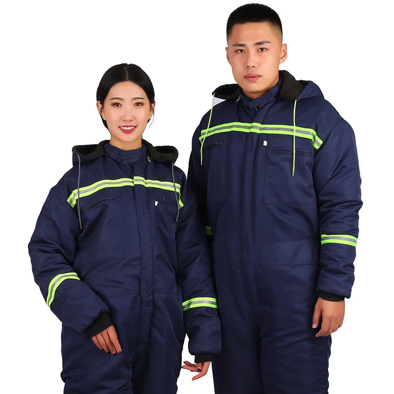 Winter Reflective Hooded Overalls Siamese Long-sleeved Coveralls Workshop Warm Thicken Clothes Dust Proof Anti Fouling Jumpsuits