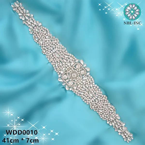 (30PCS) Wholesale bridal sahs beaded sewing silver crystal rhinestone appliques for wedding dresses sash belt WDD0010