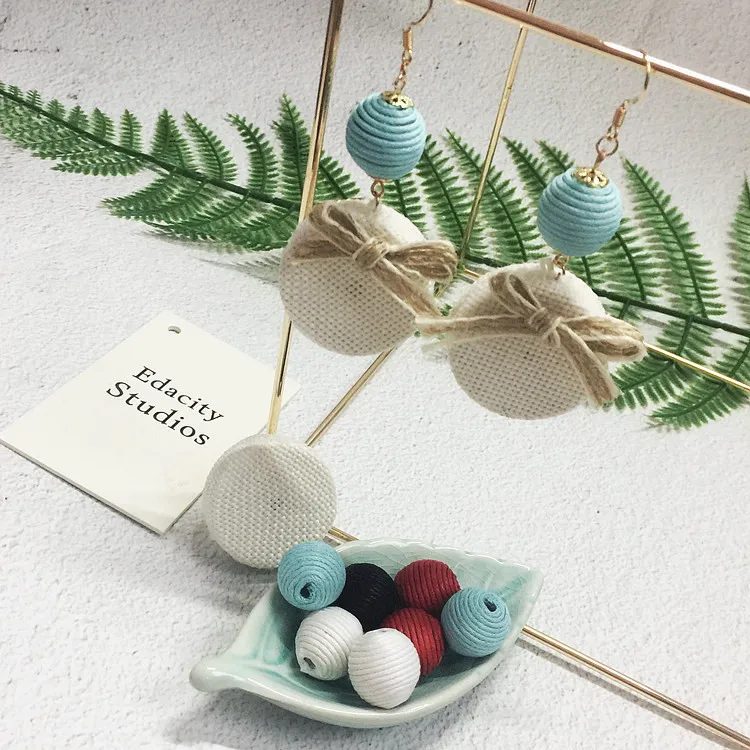 DIY handmade jewelry accessories simple imitation rattan line around the cotton ball round earrings ear pendant jewelry material