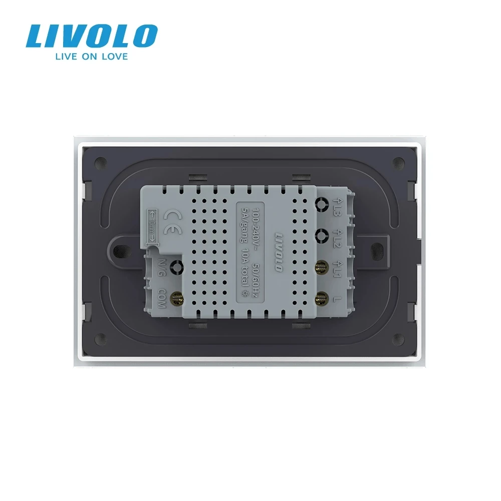 Original Livolo US/AU Standard Wall Switch, VL-C903S-11, White Crystal Glass Panel,3 Gang 2 Way Touch Control Light Switch