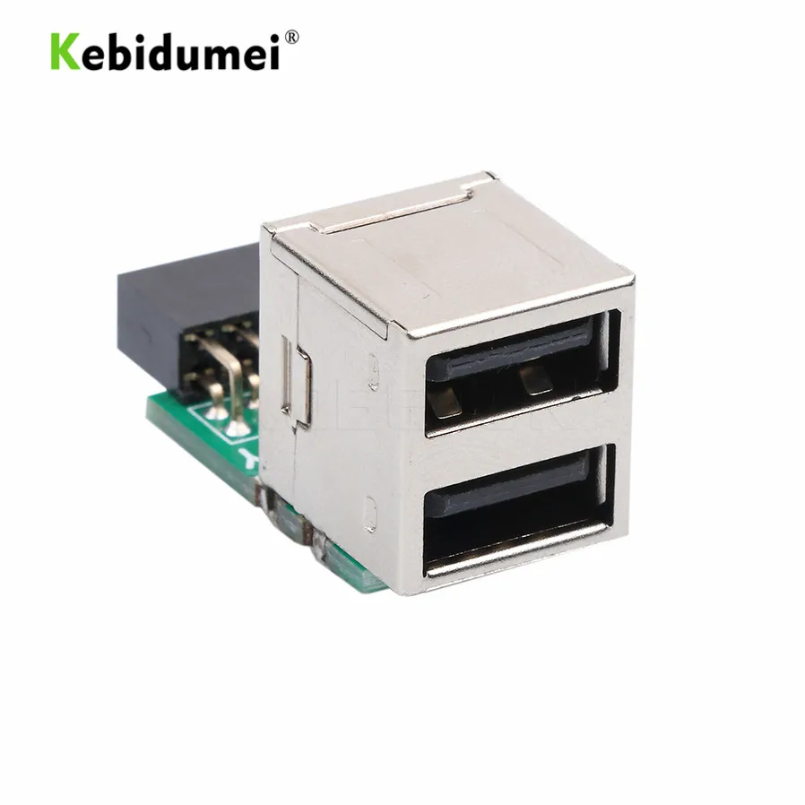 kebidumei Motherboard USB 2.0 9Pin Female 2 Port A Female Adapter Converter Motherboard PCB Board Card Extender Internal PC