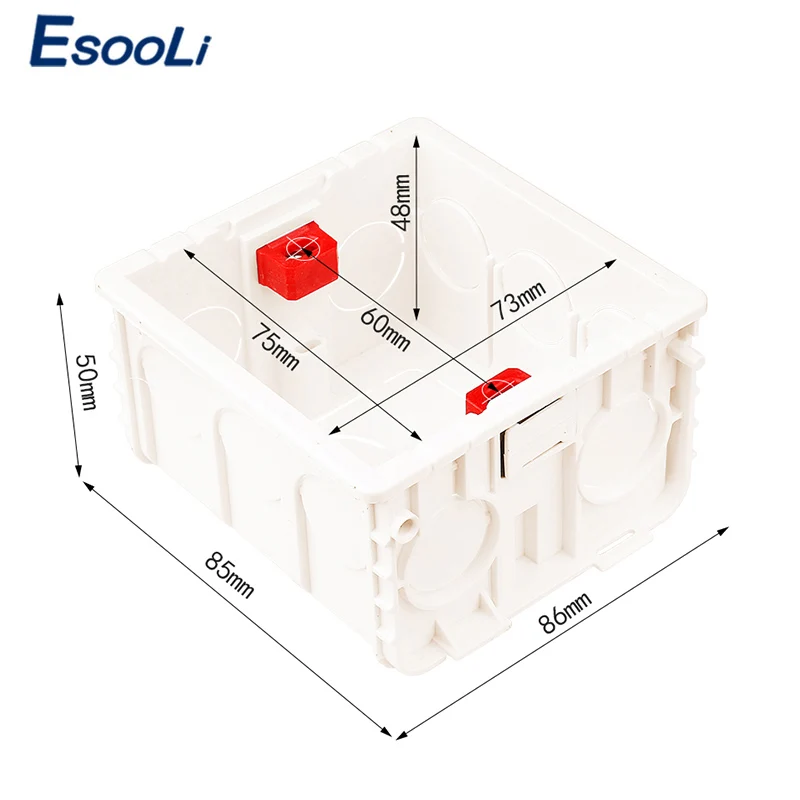 EsooLi caja de montaje ajustable, casete interno de 3 colores, 86mm x 83mm x 50mm para Interruptor táctil tipo 86 y caja trasera de cableado de