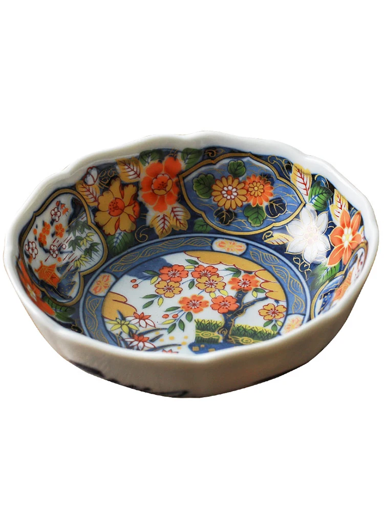 1 PC Japanese Soup Fruit Bowl Palace Style Cuisine Flower Patterned Ceramic Underglaze Exquisite Household Made in Japan