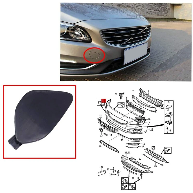 Front Bumper Towing Tow Eye Hook Cover Lid Cap Primed Unpainted for Volvo S60 2014 2015 2016 39820294 31323839