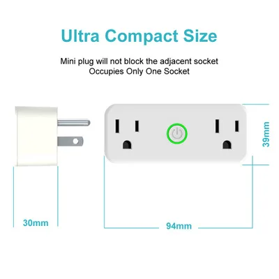 1 pc Mini WiFi Smart Socket US Standard Dual Outlet Wall Switch Plug Work with AMZ Alexa Google Home Voice Control  Socket