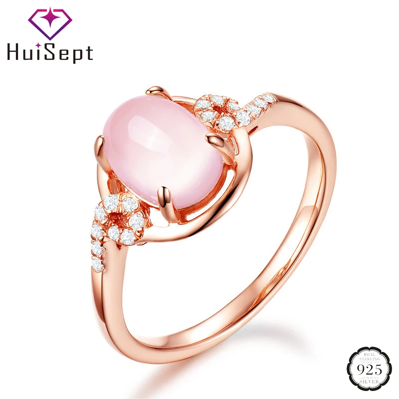 

HuiSept Fashion Ring 925 Silver Jewelry with Pink Zircon Gemstones Open Finger Rings for Female Wedding Party Gift Accessories