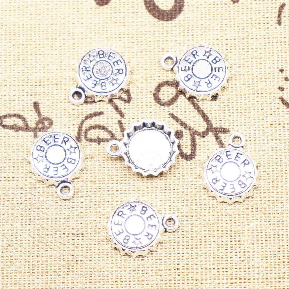 For Jewelri Make 13x17mm Beer Bottle Cap Charms Antique Silver Color 10pcs