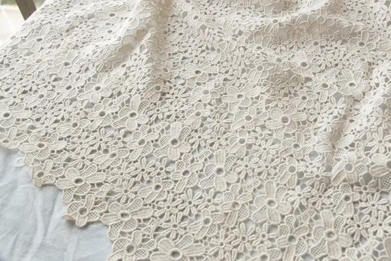 

Cotton Lace Fabric, Beige Lace Fabric, Vintage Crocheted Flower Lace, Venice Lace Fabric 51" Wide Price: