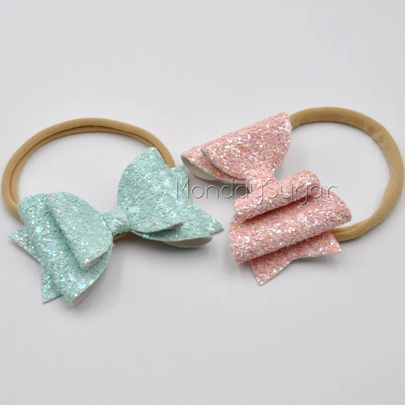 

8pcs/lot 3inch Glitter Bow Baby Headband Soft Nylon Elastic Hair Band Toddler Hair Accessory Gifts For Infants