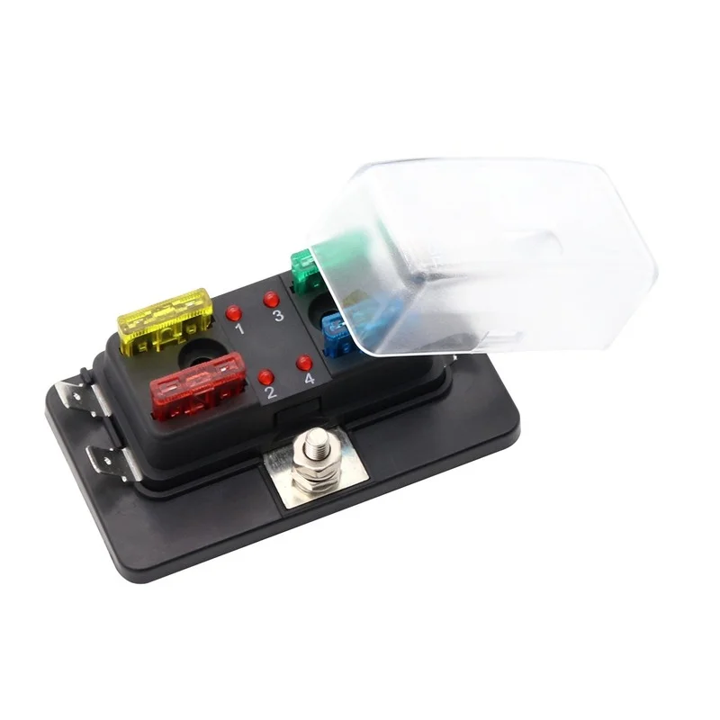 DC 12-32V 4 Way Car Vehicle Circuit Automotive Blade Fuse Box Block LED Indicator Warning Fuse Holder Box