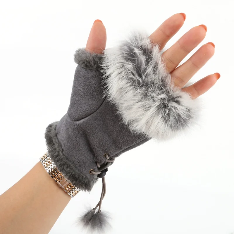 1 Pair Warm Gloves Winter Glove Sexy Faux Rabbit Fur Hand Wrist Warmer Fingerless Gloves For Woman