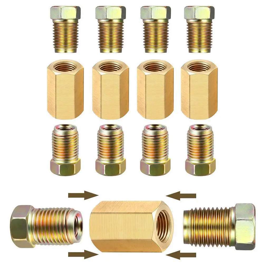 

Brake Fittings Brass Inverted Pipeline Accessories Flare Union Compression Fitting Connector Adapter Car Tool 4 Unions 8 Nuts