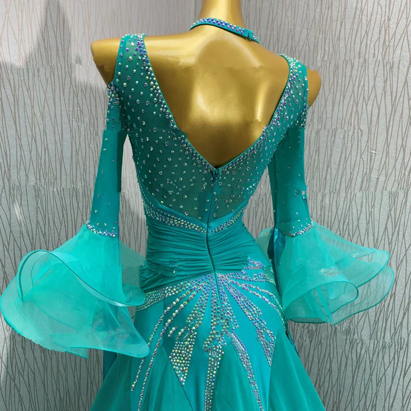 Women modern dance dress high-grade ballroom dance clothes standard ball DJ dancing performance costumes waltz Rhinestone dress