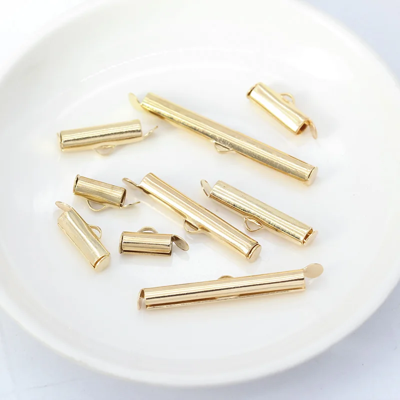 50p 10/13/16/20/25/30/35/40mm Gold Silver Tubes Slider End Caps Jewellery Findings Connector Beading Slide On End Clasp Buckles