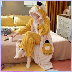 Cute Kawaii Winter Warm Women's Pajamas Sweet Hooded Nightgown Flannel Sleep Home Clothes Female Thicker Fashion Soft Chic Robes